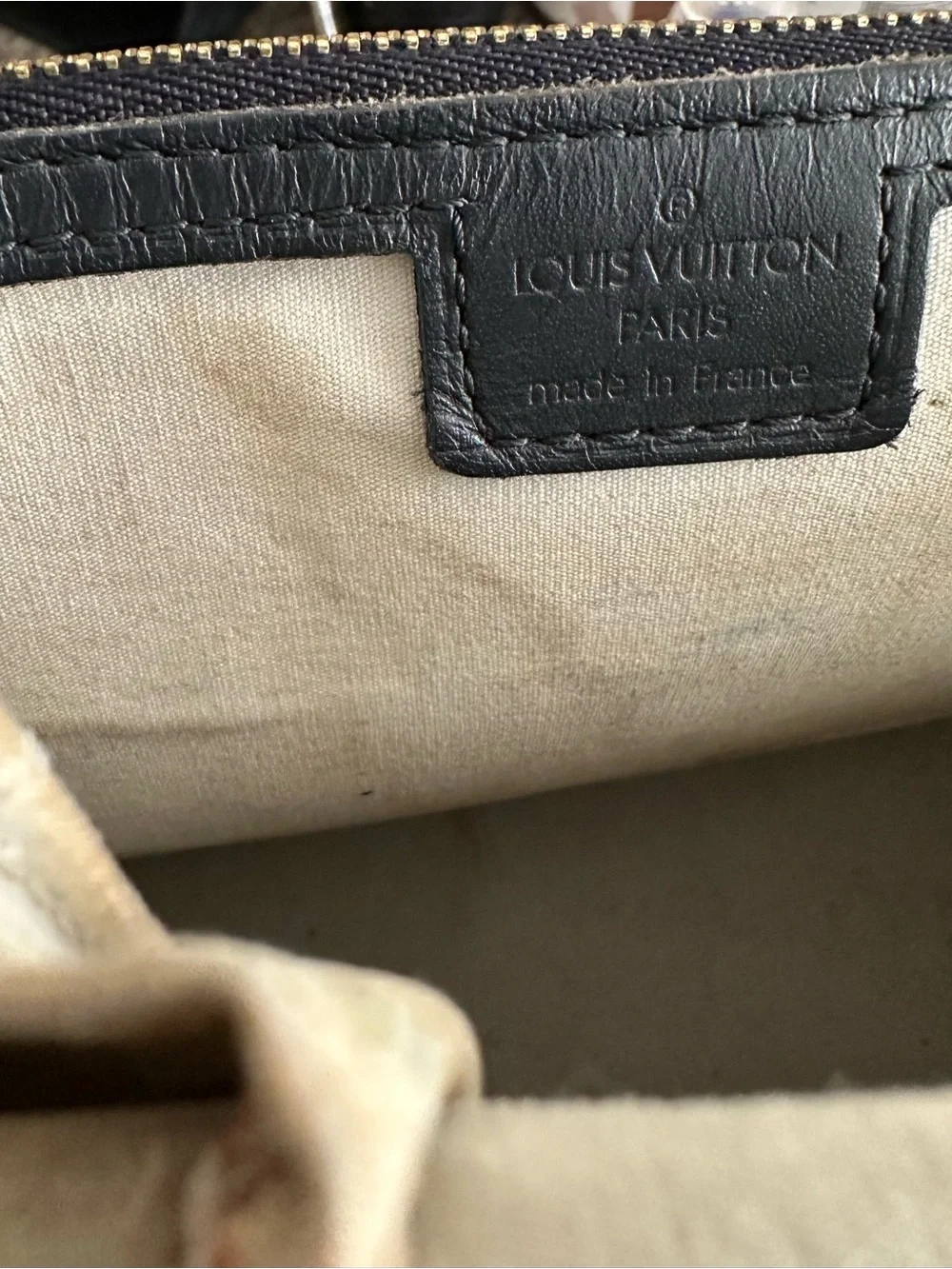Louis Vuitton Beige Monogram Satchel with Black Trim and Gold Hardware